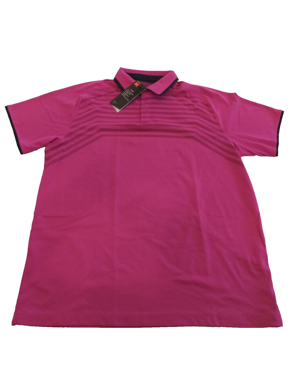 Under Armour HeatGear Polo Shirt Mens Large Pink Gradient Stripe Golf Loose NWT